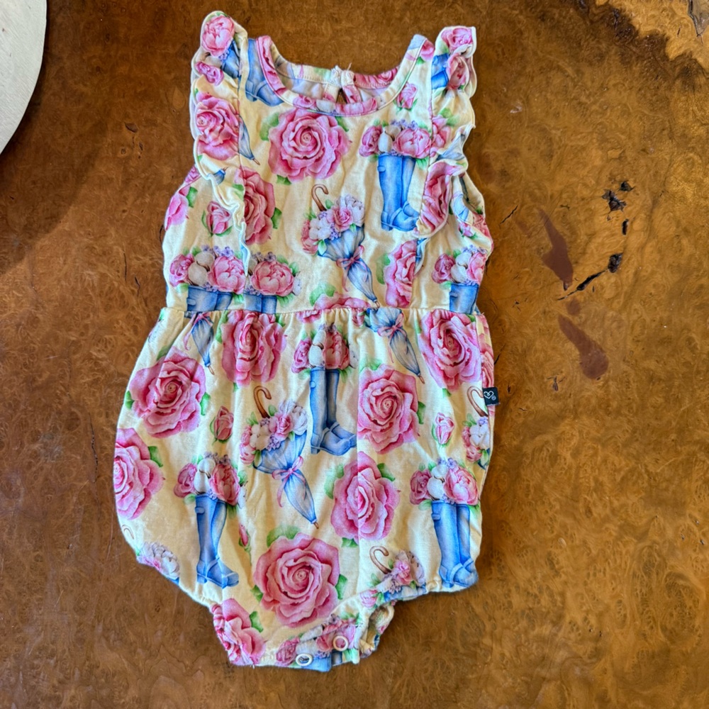 Lev Baby Bamboo Rose Floral Romper | 6–9 Months | Soft Stretchy
